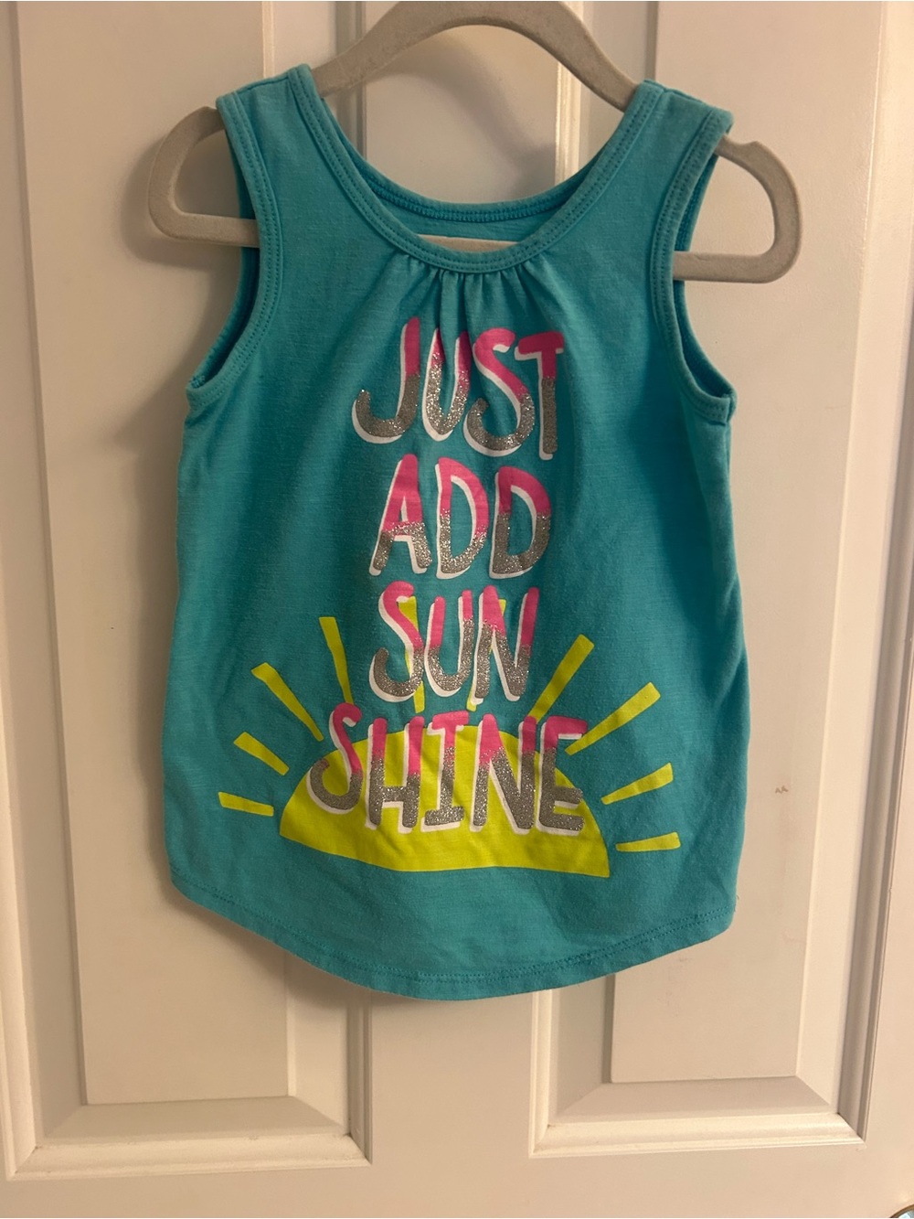 Girls okie dokie Turquoise Tank Top with Neon Sun Graphic